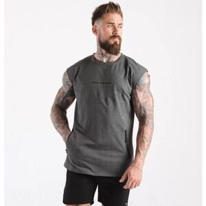 Squat Wolf Statement Shoulder Drop Tank Top Melange Gray Mens Med Zipped Pockets